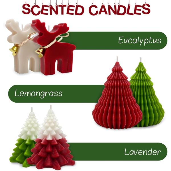Christmas Scented Candles Gift Set Elk & Christmas Tree Shaped Handmade Soy Wax Xmas Aromatherapy Candle