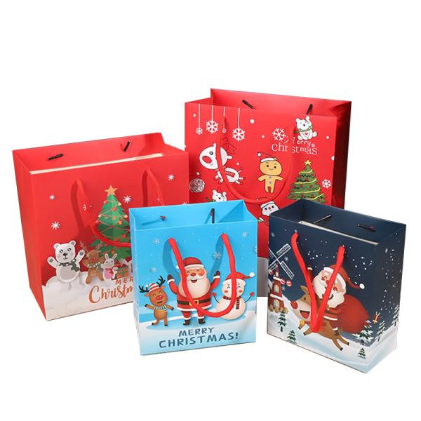 Sacos de presente de papel de Natal duráveis Impressão offset Sacos de embalagem de cartão