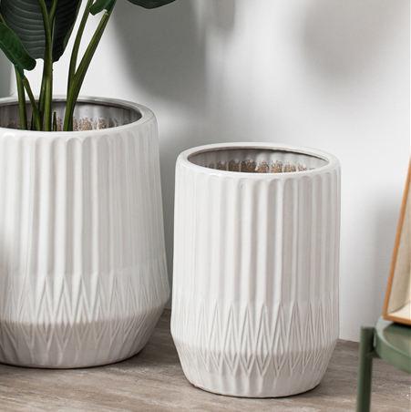 Nordic style white modern home decoration stripe flower succulent pots indoor outdoor gardening ceramic planters