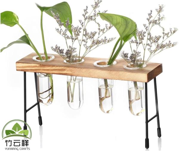 Customized Wood Holder Desktop Plant Glass Vase Plant Propagation Terrarium