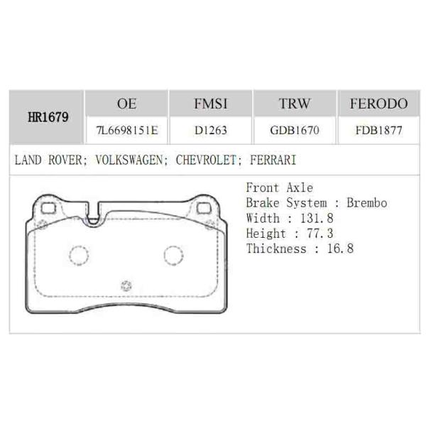 Front Axle Vehicle Spare Parts Brake Disc Pad 7L6698151E D1263 Long Life