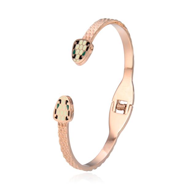 Luxury BG Double Snake Head Bangle 14K Gold Stainless Steel Bracelet