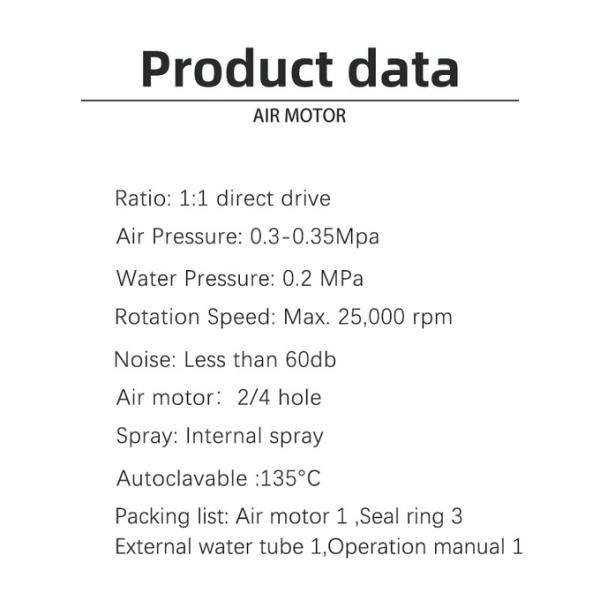Turbina de ar de pulverização interna Motor de ar Dental de mão Micromotor 4000rpm