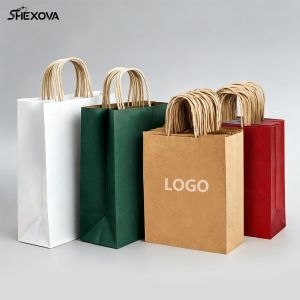 Customizable White And Brown Kraft Paper Bag With Handles Paper Bags For