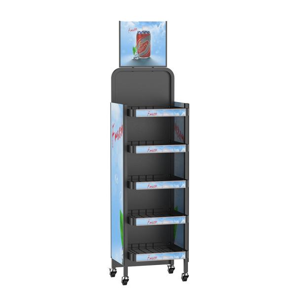 Metal Wheeled POP POS Display Kiosk Stand Pos Display Units For Beverage Storage Rack