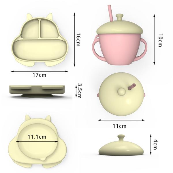 MHC Squirrel Silicone Plate Baby Nursing Suction Cartoon Animal Food Grade Silicone Feeding Set For 6 Months Old Baby