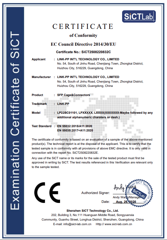 LINK-PP INT'L TECHNOLOGY CO., LIMITED Certifications