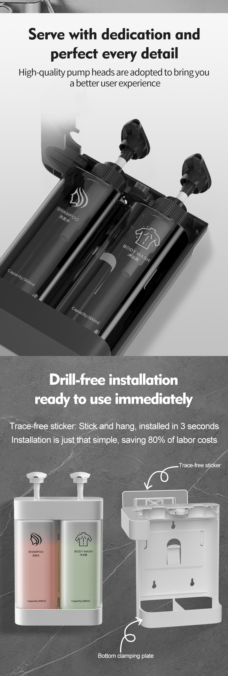 Customizable Tamper Proof Double to Triple Wall Mounted Soap Dispenser with ABS Material for Liquid Soap