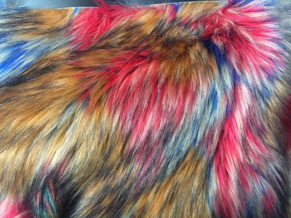 Soft Rainbow Plush Faux Fur Fabric Jacquard Compostion Acrylic For Collar