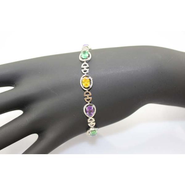 925 Sterling Silver  Multicoloured Cubic Zircon Link Tennis Bracelet (H14)