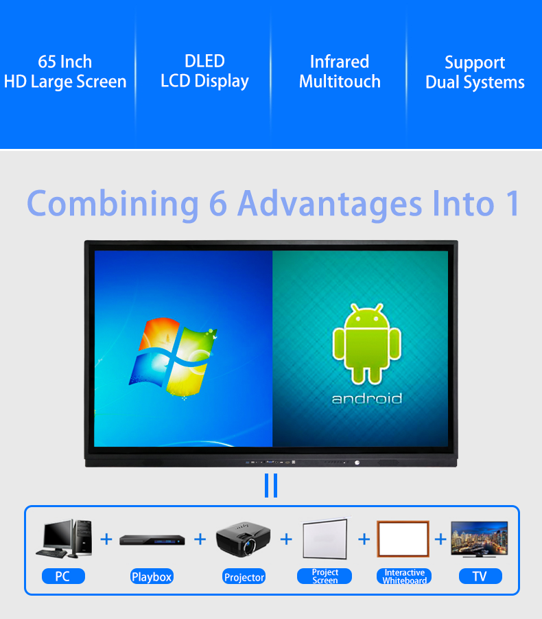 86-Inch Android LCD Interactive Smart Board with White LCD and Black Frame for School & Office Touch Screen Digital Board
