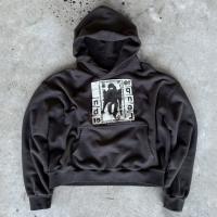 Custom Logo Heavyweight Cotton Hoodies Patchwork Distressed Embroidery Streetwear Oversized Boxy Pullover Hoodie for Men