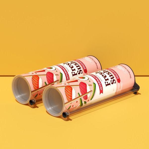 Customized LOGO food grade material sushi cylinder round paper box with sauce pouring tube
