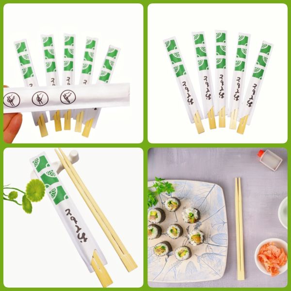 Custom Printed Disposable Cutlery Twin Disposable Bamboo Chopsticks for Restaurant Take Away