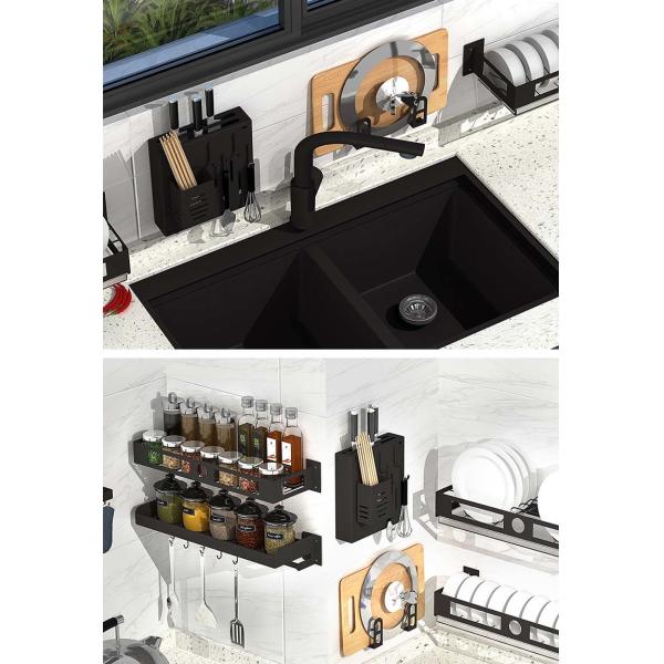Rectangle Wall Mounted Kitchen Shelf With Matt Black Baking Paint Finish