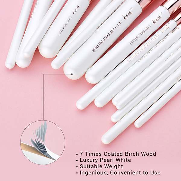 Jessup 15pcs White/Rose gold Essential Makeup Brushes Set Cosmetic Brush Manufacturer china T222