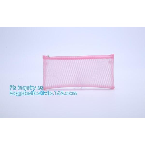 Embroidery Logo black nylon mesh cosmetic bag with zipper, mesh net zipper cosmetic makeup bag with custom logo, Women M