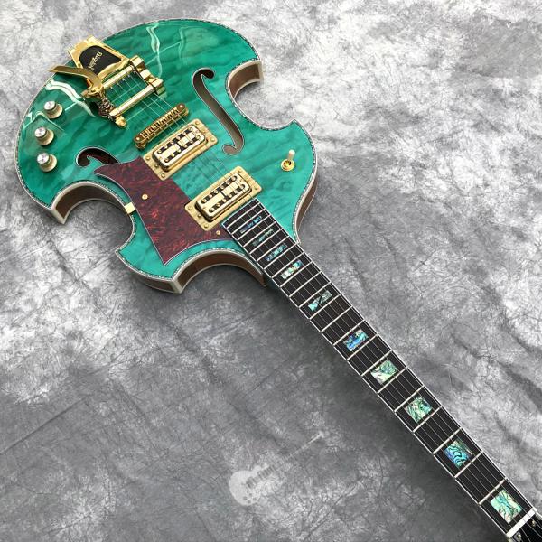 2020 Custom Semi-Hollow High Quality Green Customizable Logo and Shape Electric Guitar