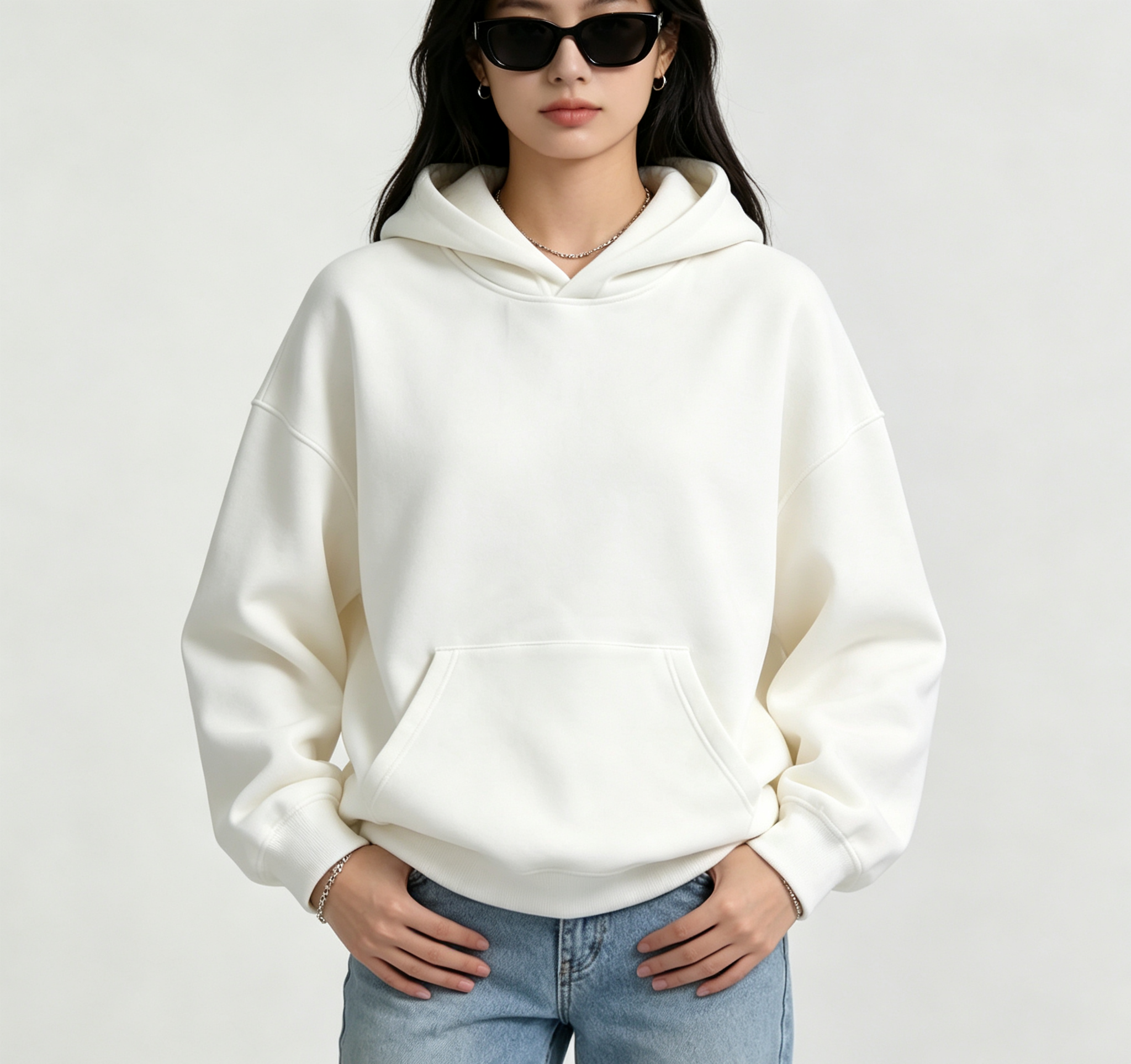 Cream Blank Cotton Poly Hoodie Heavy Terry Fabric Unisex Hooded Sweatshirt Oversized