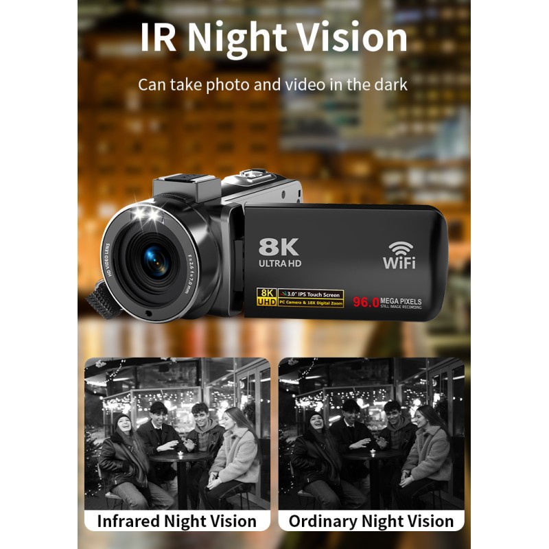 8K 96MP Professional Video Camera with 18X Zoom Anti-Shake WiFi Ideal for Vloggers Photographers and Beginners As Christmas Gift