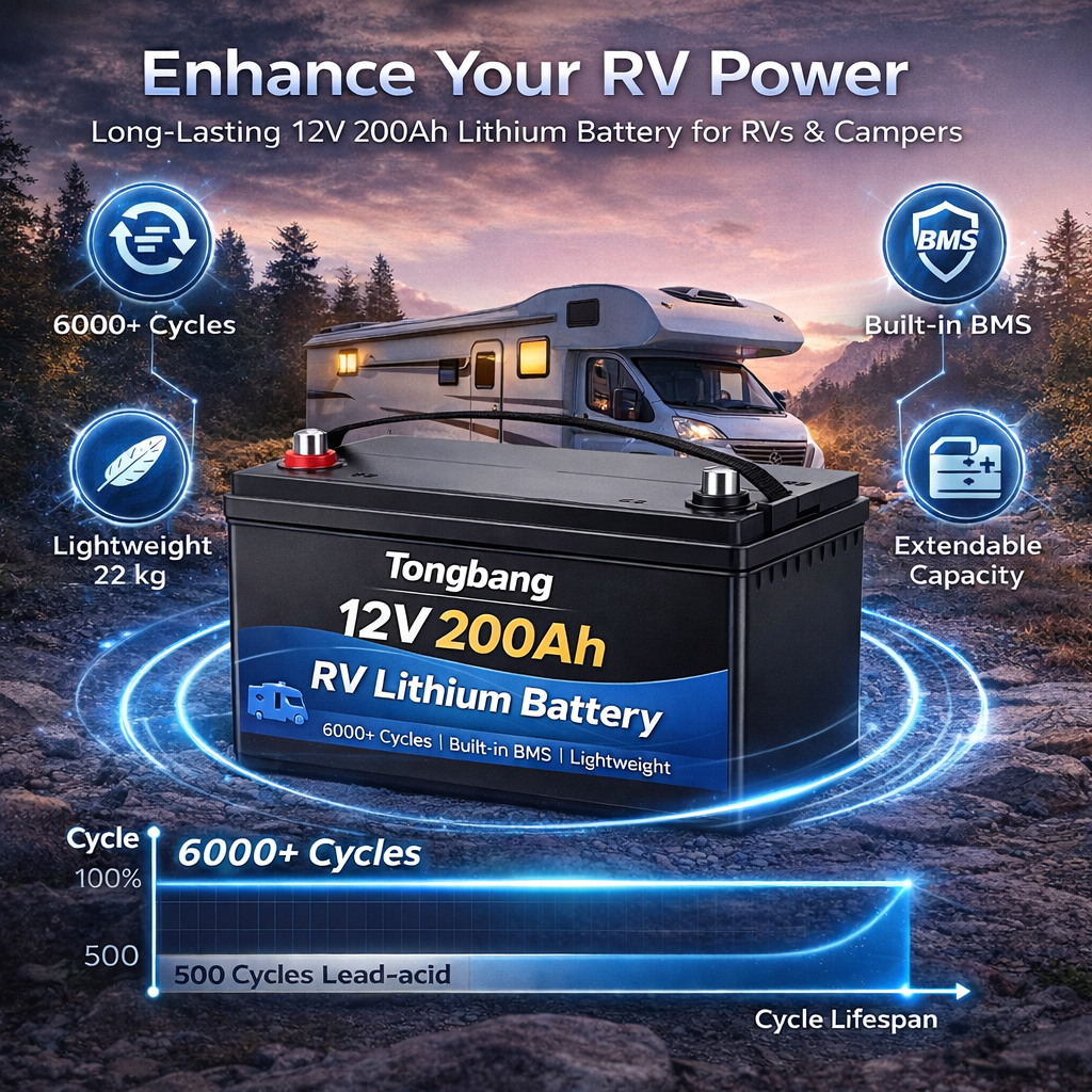 12V 200Ah RV Lithium Battery High Capacity LiFePO4 Battery for Motorhome
