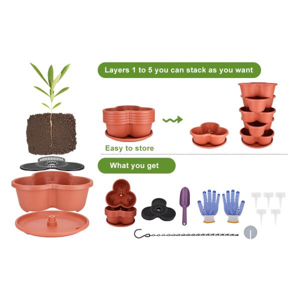 Stackable Planter, Vertical Garden Planter, Strawberry Planter, Indoor/Outdoor, 5 Tier Garden Tower, Herb Plant