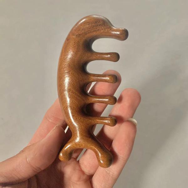 Customized Logo Availabled Brown Wide Tooth Head Scalp Massage Comb Manufacture Natural Wooden Sandalwood Gus Sha Comb