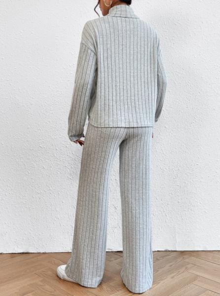 2024 Autumn and Winter Casual High Neck Knitted Long sleeved Sweater Set Women's Loose Pants Two Piece Set