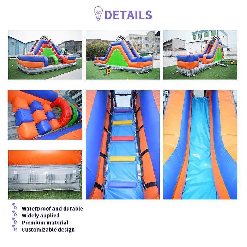 Commercial Grade Racing Car Inflatable Obstacle Course for Party Rental, Racing Track Bouncy Castle Slide Tunnel Combo