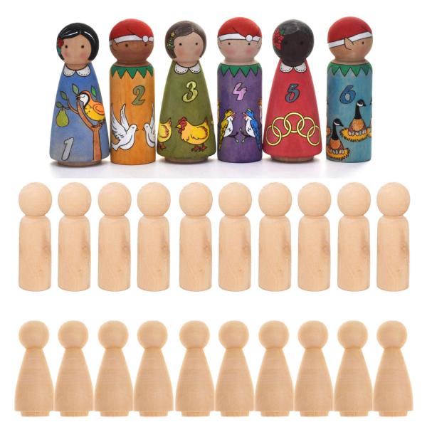 Custom Size Accepted Wooden Man Woman Peg Dolls People Figures for DIY Painting Craft