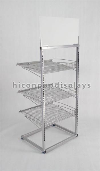 Freestanding Powdered Silver Water Bottle Display Stand In 3 Tier For Purified Water