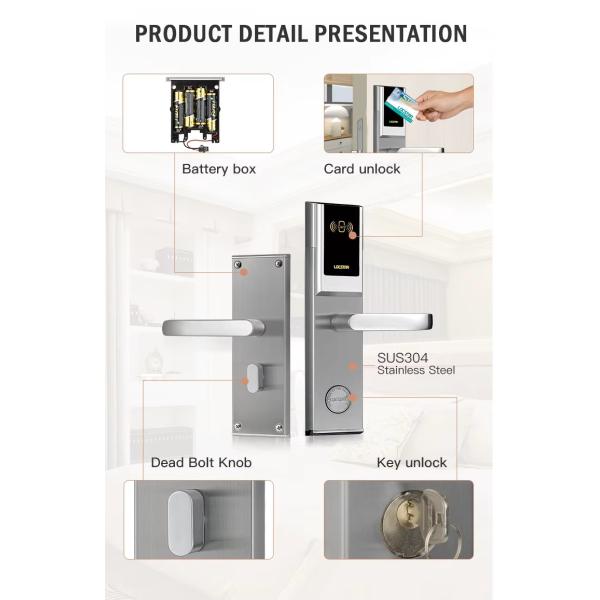 Cerradura de puerta de hotel de acero inoxidable Anti robo Cerradura de puerta de hotel de tarjeta Plata