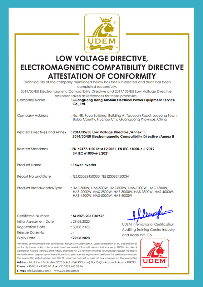 GuangDong Heng AnShun Electrical Power Equipment Service Co., Ltd. Сертификации