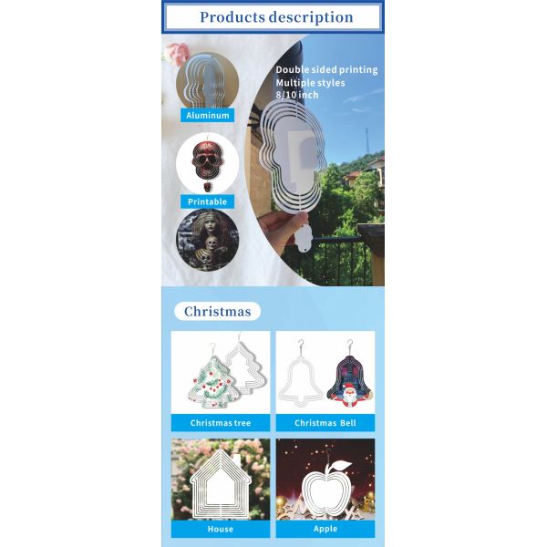 Sublimation Wind Spinner Blanks Skull Decor Custom Aluminum Sheet Blank Heat Transfer Halloween Decoration Metallic Wind Spinner