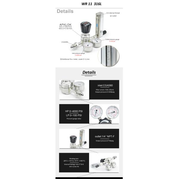 Промышленный газовый регулятор одиночного этапа регулятор гелия давления 4000 Psi высокий