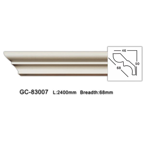 GC-83007 68mm Customized Elegant Interior Decoration Smooth Polyurethane Moulding