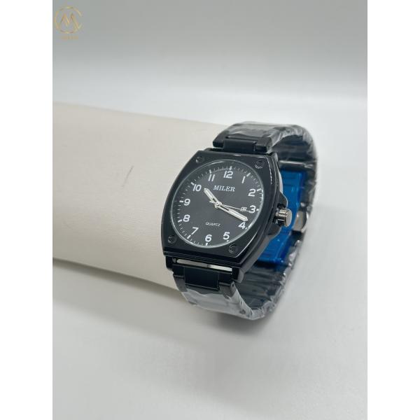 High Quality Luxury Black Case Stainless Steel Strap Waterproof Quartz Watch
