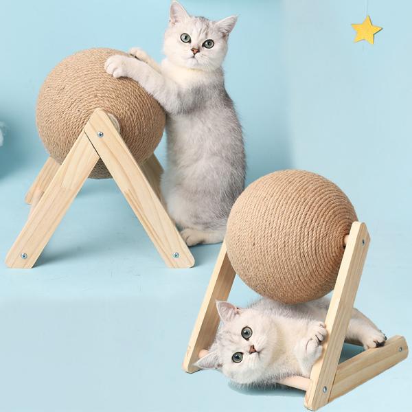 Wooden Cat Scratching Ball Toy Sisal Rope Ball Board Crushing Foot Toy for Cats and Pet Furniture Supplies