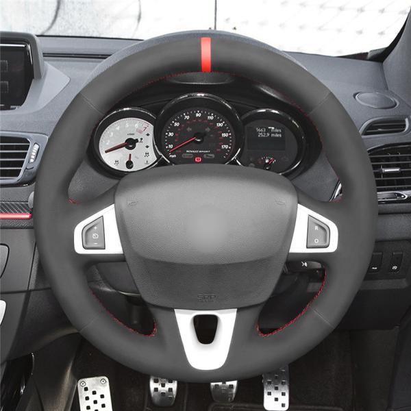 Hand Stitching Black Suede Steering Wheel Cover for Renault Megane 3 Coupe RS 2010 2011 2012 2013 2014 2015 2016