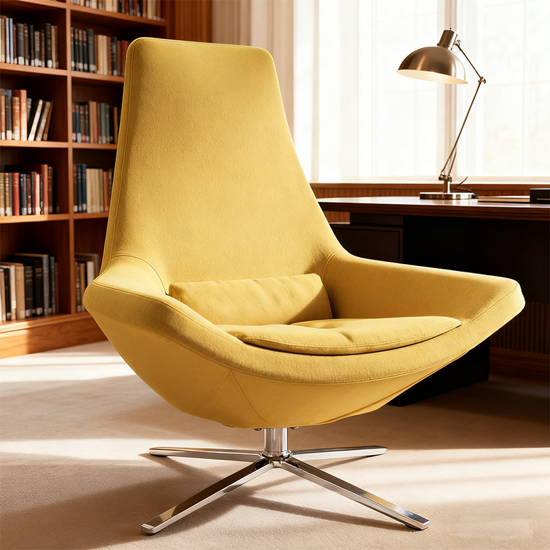 Lazy Lounge Chair for Living Room & Bedroom Single Leisure Soft Comfortable Upholstered Chair Metal Base High-Back Armchair