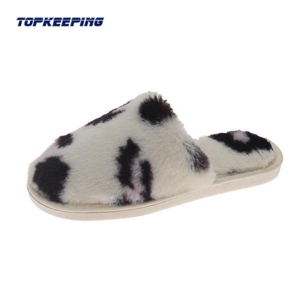 Slip On Construction Furry Female Slippers With EVA Sole