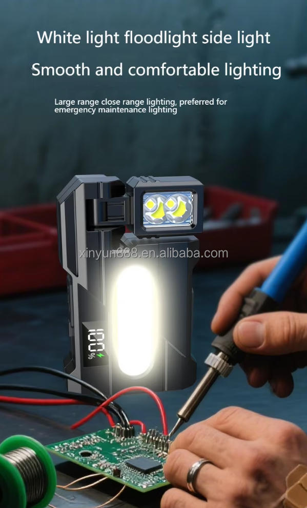 Cross-border Flashlight Work Lamp New Magnetic Work Lamp USB Charging Digital Display Multi-angle Rotatable Red and Blue Alarm