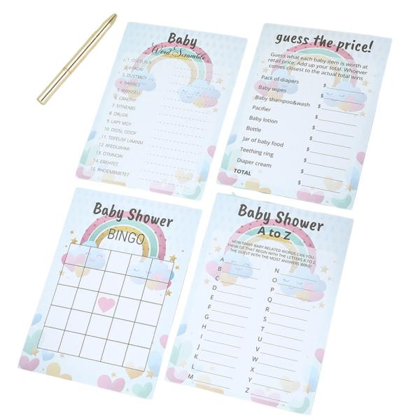 4c Offset Printing 100 Pcs Baby Shower Games Cards Bingo Guess Who Is Right Word Scramble