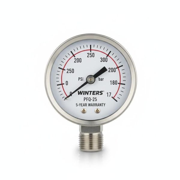 WINTERS PFQ-25 63mm Dial Size Industrial Pressure Gauge with AISI 304 Stainless Steel and 5-Year Warranty