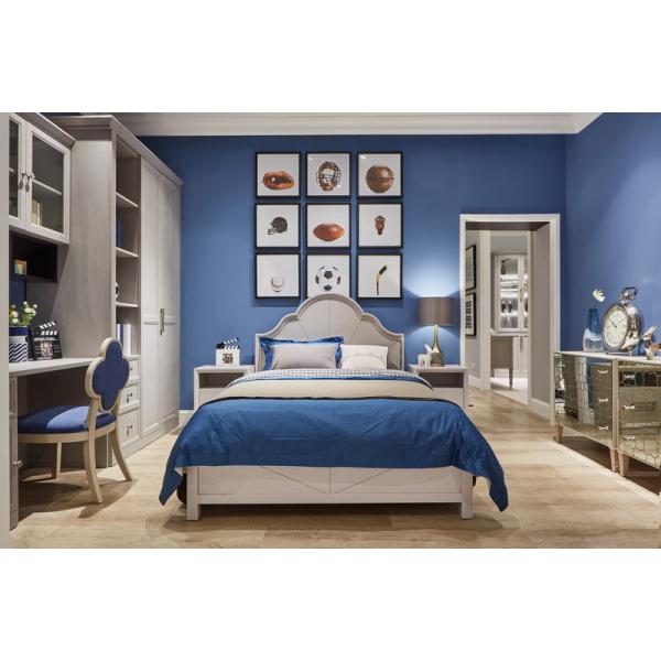 Modern American style Design Bedroom furniture set by Leather upholstered headboard bed made China RIGHTHOME factory