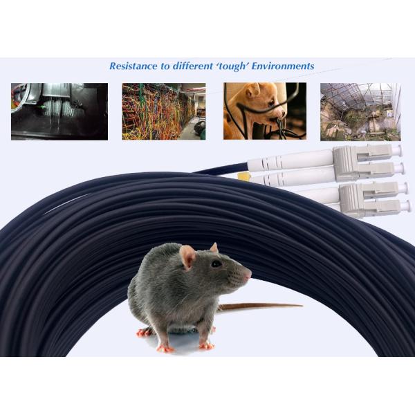 Armored Tactical Fiber Cable 3.0mm LSZH Black Jacket LC To LC Patch Cord