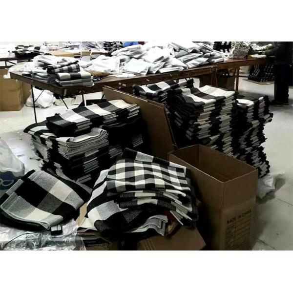 60*90 Cm Cotton And Linen Black And White Plaid Mat , Woven Outdoor Porch Mats