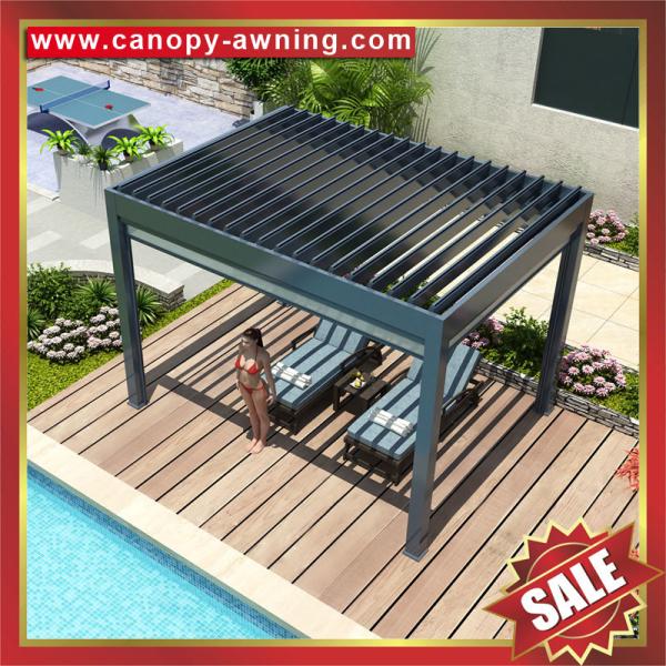 Outdoor Aluminum alu Louvre System Motorized Opening louver gazebo pergola pavilion canopy Awning with LED light