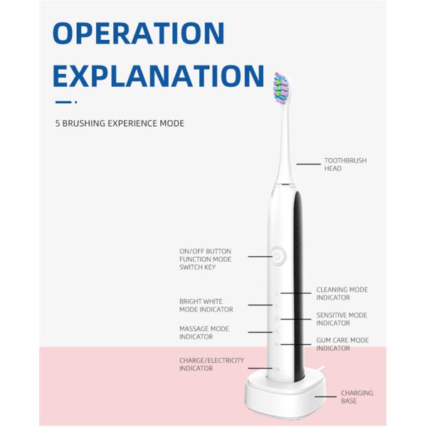 Mémoire intelligente Brosse à dents à son sans fil Brosse à dents électrique masculine 4 heures de charge Durée 30 jours