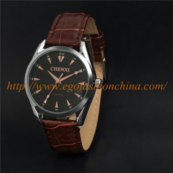 E Go Fashion 006A Stainless Steel Quartz Watch Genuine Leather Strap Watches Unisex Man